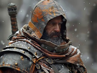 Medieval Warrior in Snow - Fantasy Concept Art