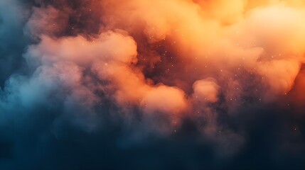 Abstract Orange & Blue Smoke Background with Glowing Stars