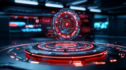 Futuristic Digital Interface with Red and Blue Elements