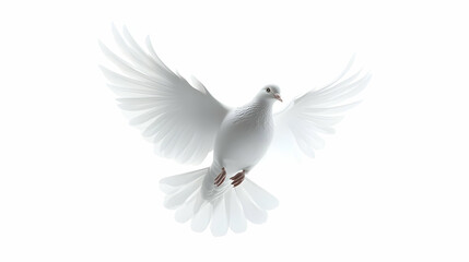 3D Ascending White Dove Icon: Medium Shot Emphasizing Freedom and Hope - Isolated on White Background