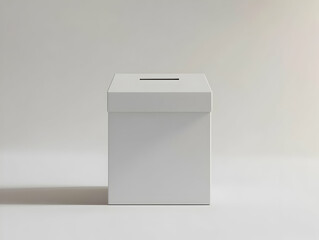 Minimalist 3D Ballot Box Concept on Flat White Background � Soft Shadows & Generous Copy Space for Voter Registration Details