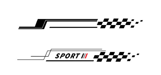 Sport car stripe stickers. Racing stripes. Race flag. Checkered flag. Stickers car decal template. Automotive graphics. Racing sport checkered pattern. Vector illustration