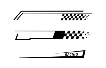 Sport car stripe stickers. Racing stripes. Race flag. Checkered flag. Stickers car decal template. Automotive graphics. Racing sport checkered pattern. Vector illustration