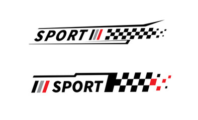 Sport car stripe stickers. Racing stripes. Race flag. Checkered flag. Stickers car decal template. Automotive graphics. Racing sport checkered pattern. Vector illustration