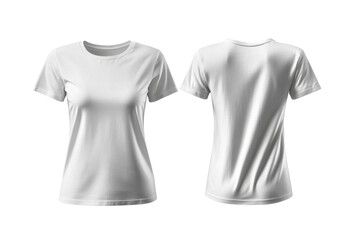 Blank Short sleeve t shirt mockup, woman white T-shirts front and back view, used as design template isolated on white background