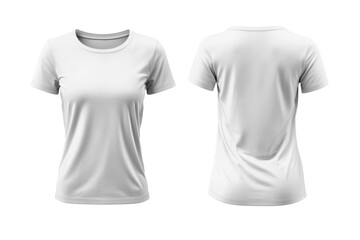 Blank Short sleeve t shirt mockup, woman white T-shirts front and back view, used as design template isolated on white background