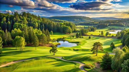 Obraz premium Scenic golf course surrounded by lush greenery in West Sweden
