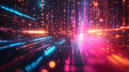 Fototapeta premium Futuristic abstract background, colorful bright neon rays and glowing lines. AI generative 