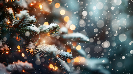 Christmas Winter Background with Snow and Blurred Bokeh