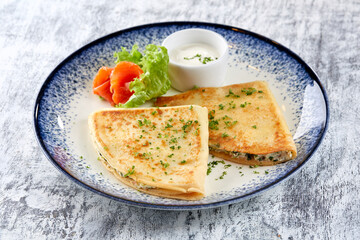 pancakes with sour cream and vegetables