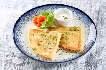 pancakes with sour cream and vegetables