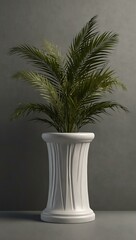 3D pedestal with realistic palm leaves for showcasing cosmetics.