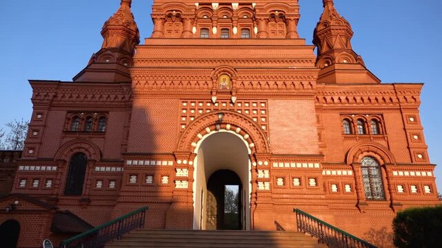 SERGIEV POSAD, RUSSIA - MAY 7 2019: Chernigovsky Skete belfry. Chernigovsky skete in Sergiev Posad, Russia is monastery standing unique in central Russia for hand-dug monk cells and prayer caves.