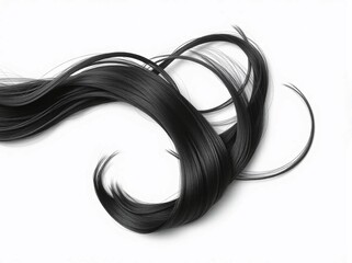  Natural black hair isolated on white background.