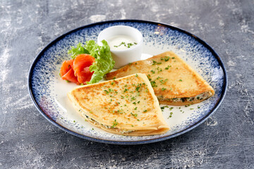 pancakes with sour cream and vegetables
