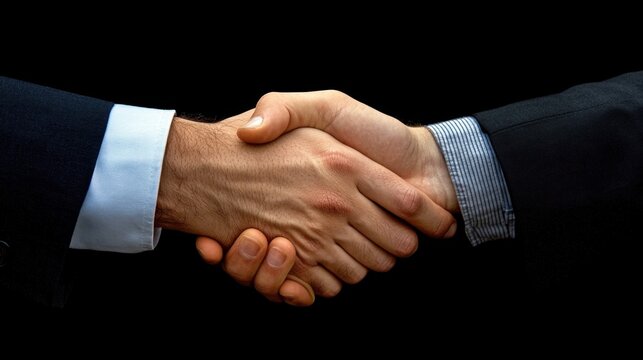Two hands meeting in a firm handshake conveying a sense of partnership and trust in a professional business setting