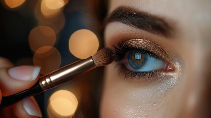 A person gives an online makeup tutorial, showing how to create a smoky eye look using various brushes and shadows, with a bright, clear video setup