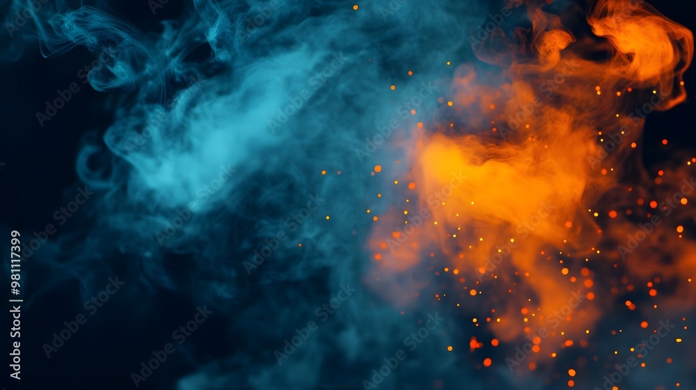 Sticker Abstract Smoke and Sparks Background - Orange Blue