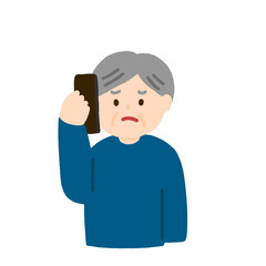 電話で困っているおじいさんのイラスト