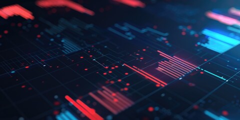 Obraz premium Close-up view of a computer screen with red and blue lights, suitable for use in tech-related designs and illustrations