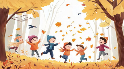 Autumn outdoor nature scenery in illustration style