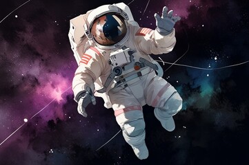 Fototapeta premium An image of an astronaut in space in watercolor style. World Space Week.