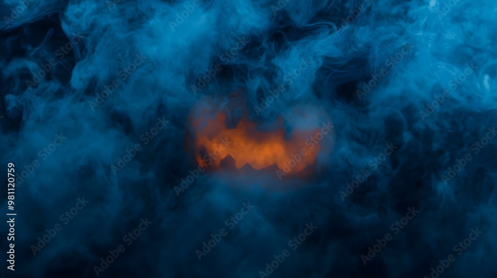 Poster Blue Smoke Abstract Background with Orange Glow