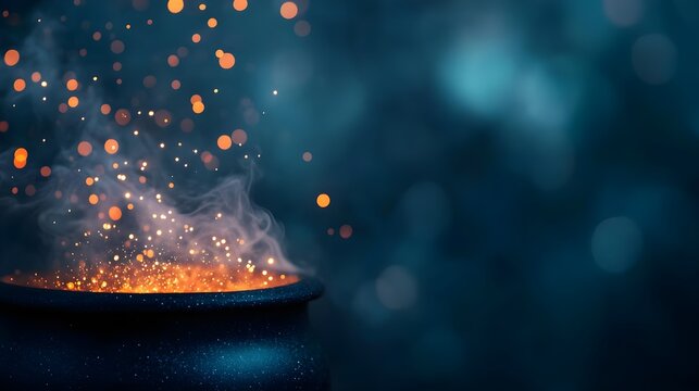 Magical Cauldron with Smoke and Sparks