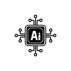 Electronic chip circuit processor, Artificial intelligence Ai logo icon, Digital IT technology, Vector illustration.