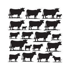 set of cow vector silhouettes