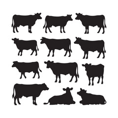 set of cow vector silhouettes
