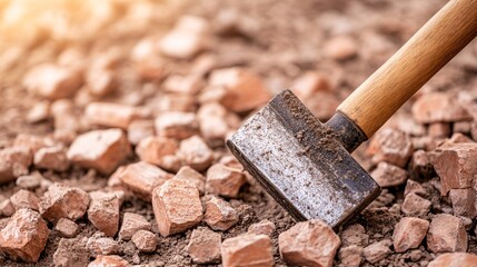 Vintage Demolition Hammers at Classic Construction Site - Warm Tones Highlight Retro Equipment in Historical Context for Authentic Architectural Imagery