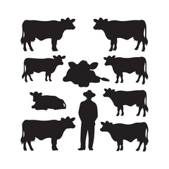 set of cow vector silhouettes