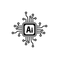 Electronic chip circuit processor, Artificial intelligence Ai logo icon, Digital IT technology, Vector illustration.