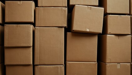 Abstract photo of stacked cardboard boxes.