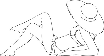 Vector sketch illustration, silhouette design, image of people relaxing at a beach resort, sunbathing, enjoying the sun