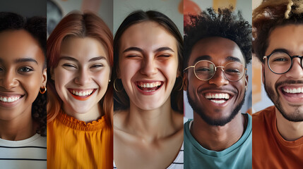 Fototapeta premium Collage of smiling and happy multi-ethnic individuals