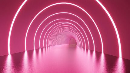 Naklejka premium Vibrant Neon Tunnel with Futuristic Architectural Design and Glowing Lights