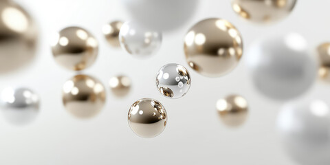 Abstract Falling soft spheres background. Geometric shapes balls design. 3d render illustration style.