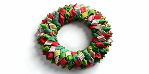 3D Upcycled Fabric Christmas Wreath Pattern Seamless Background | Eco-Friendly Zero Waste Holiday Decor Icon