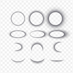 Round transparent realistic shadows set. Cut paper effect.