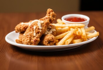 A plate of chicken fries and fries with a side of fries