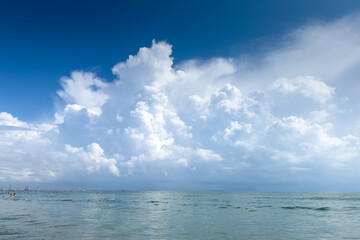 Storm over Mamaia Black Sea resort next to Constanta, Romania. Dramatic storm clouds over the sea during a summer day.