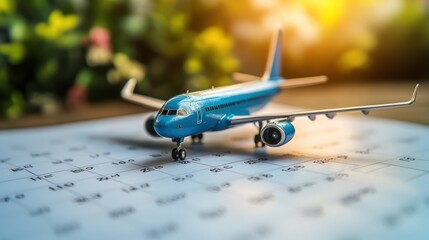 model airplane, suitcase on white calendar background. Travel holiday or annual leave travel period for relaxation concept