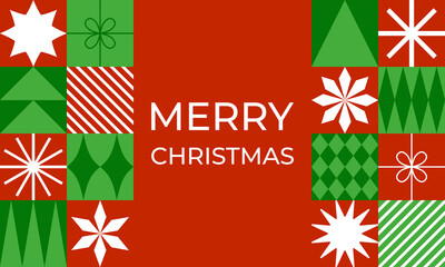 Christmas greeting card with geometric elements. Flat style. Template for winter holidays design © Yaryna