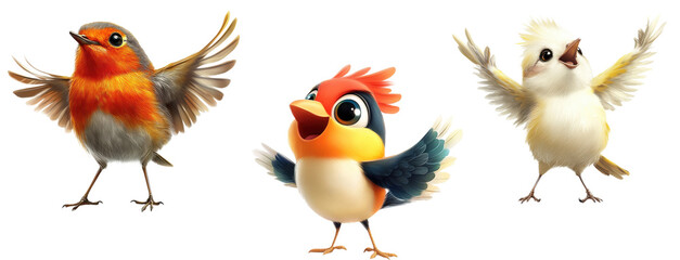 Fototapeta premium Set of Cute Dynamic Macron Bird Illustration | Isolated on Transparent Background