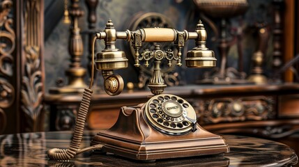 Vintage Telephone on Table with Studio Background