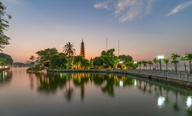 sunset on the lake viet nam