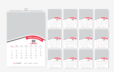 12 page calendar design for 2025 year, 2025 corporate calendar template