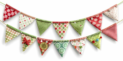 Obraz premium Seamless 3D Upcycled Fabric Christmas Garland Pattern for Sustainable Holiday Decor - Vibrant Textures & Unique Designs on White Background